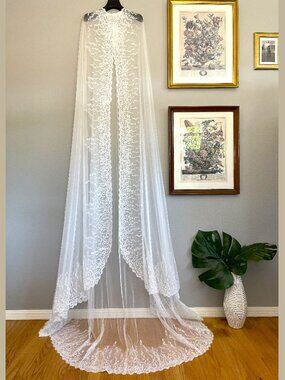 Savannah Miller VREELAND Sequin Bridal Cape | Wedding Dress Topper Ivory | Small